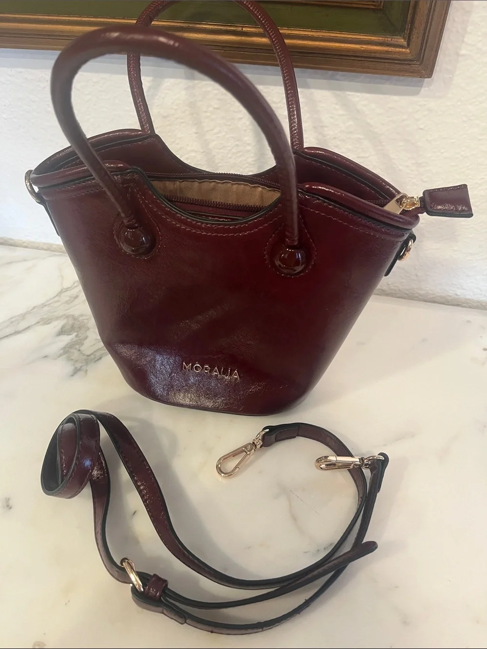 Moralia Deep Burgundy Leather Satchel with Top Handles